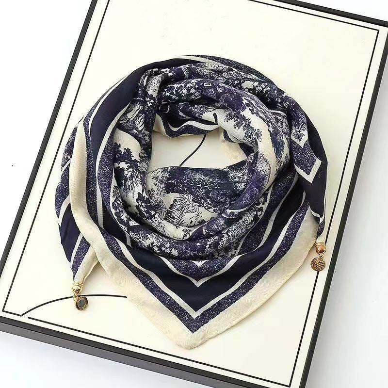 warm square scarf, magnetic buckle, triangle silk scarf, cotton scarf, women's spring, autumn and winter, style scarf, temperament and versatile