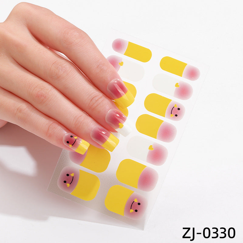 new French manicure stickers full paste ice transparent net red Japanese cartoon nail stickers cute nail polish film