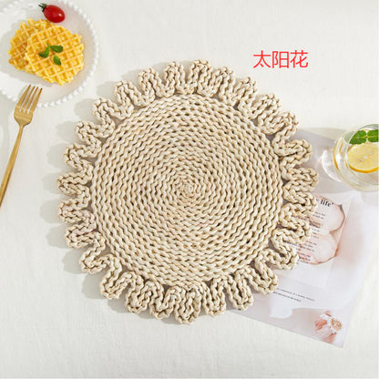 Japanese-style home natural corn husk handmade straw woven tea mat table mat heat-resistant casserole mat plate cup placemat
