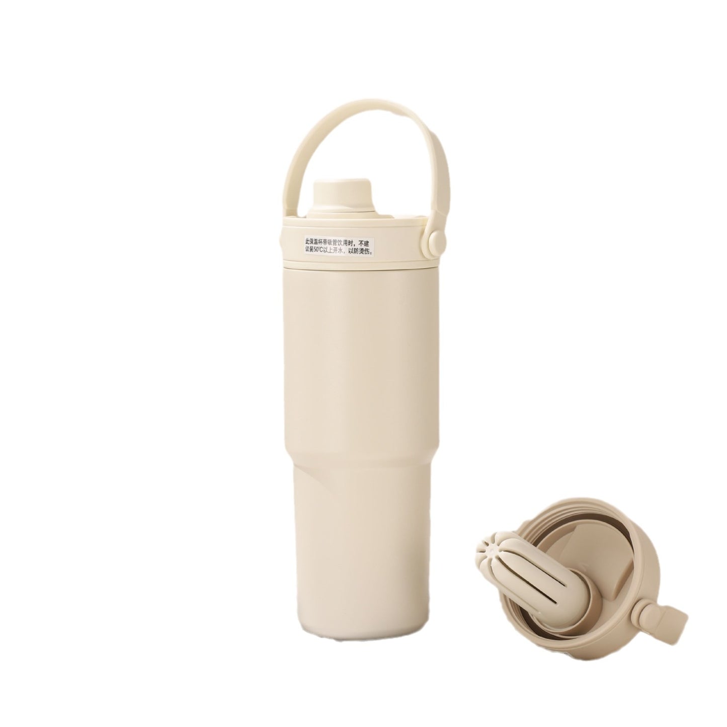 stainless steel thermos mug simple double drink straw cup ceramic liner large capacity portable car cup