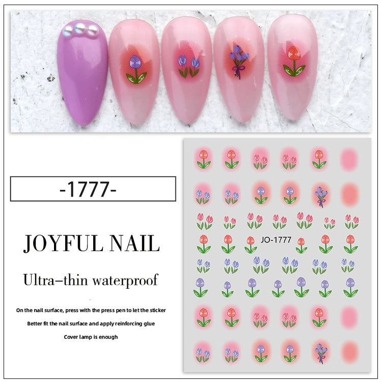 Olin Ting Nail Art Stickers Tulip Flowers Adhesive Nail Decals Net Red Small Fresh Nail Art Style Stickers