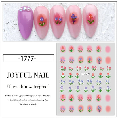 Olin Ting Nail Art Stickers Tulip Flowers Adhesive Nail Decals Net Red Small Fresh Nail Art Style Stickers