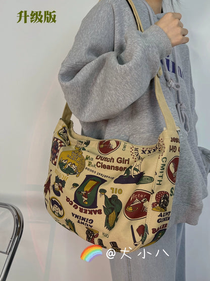 One-shoulder canvas bag women's large-capacity ins Korean style Japanese literature and art summer minority college students commuting Messenger bag