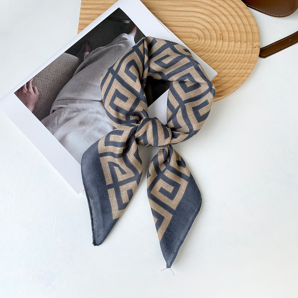 New herringbone cashew silk scarf, color-blocking square scarf, literary retro small square scarf, decorative scarf, breathable scarf