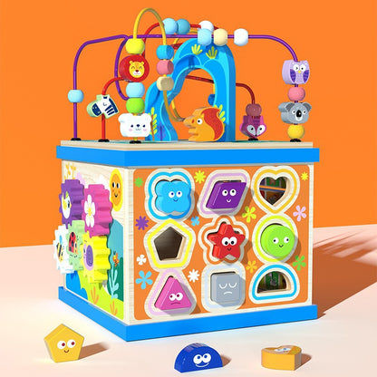 Children's Wooden Large Multifunctional Puzzle Big Wrapping Beads Treasure Chest Early Education Intelligence Matching Scene Intelligence Box Toys