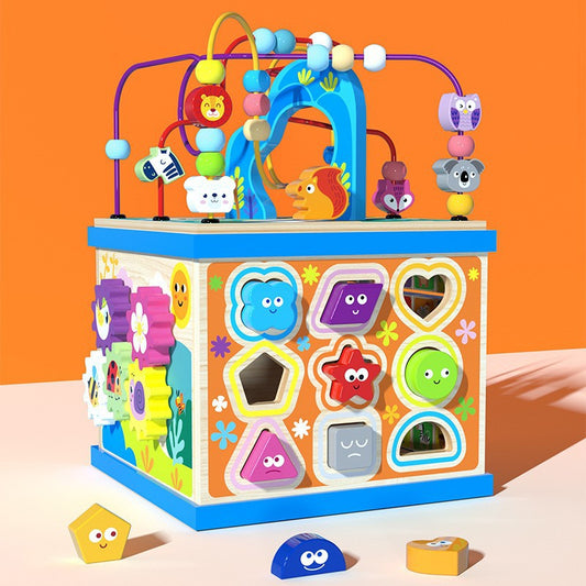 Children's Wooden Large Multifunctional Puzzle Big Wrapping Beads Treasure Chest Early Education Intelligence Matching Scene Intelligence Box Toys