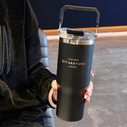 Big Mac thermos cup, women's water cup, high appearance, large capacity, handle can be connected to hot water, household thickened straw cup