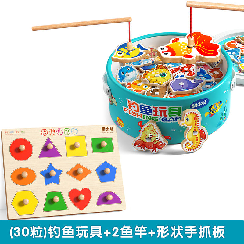 Kids Fishing Toys Magnetic Wooden Fish 1 to 3 Year Old Baby Educational Early Education Cognition Marine Fish First Year Gift