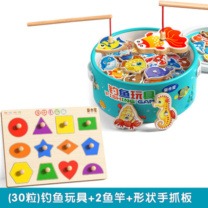 Kids Fishing Toys Magnetic Wooden Fish 1 to 3 Year Old Baby Educational Early Education Cognition Marine Fish First Year Gift