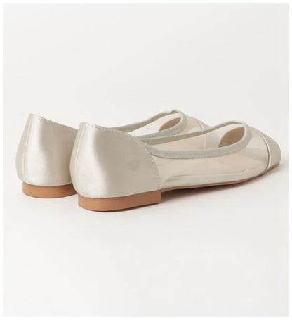 High quality! Japanese satin bread edge fish mouth transparent mesh simple temperament pedicure commuter shoes flat sandals women