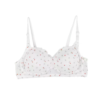 Japanese floral underwear girls high school students pure desire no steel ring small chest gathered summer thin bra bra