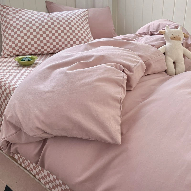 Pure cotton washed cotton bed four-piece set cotton Japanese-style bedding dormitory bed single three-piece solid color quilt cover fitted sheet