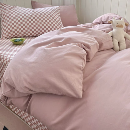 Pure cotton washed cotton bed four-piece set cotton Japanese-style bedding dormitory bed single three-piece solid color quilt cover fitted sheet