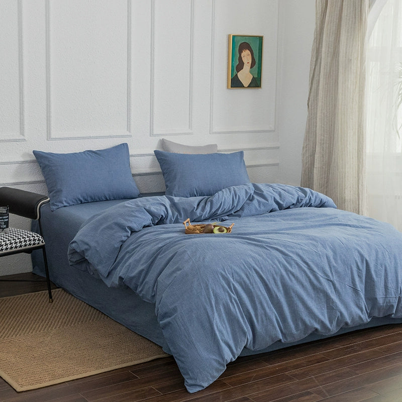 Simple cotton fitted sheet style naked sleeping solid color four-piece set