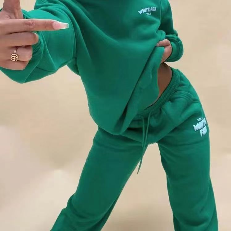 European and American spring, autumn and winter new sweatshirt set fashion sports LOGO long-sleeved pullover hooded sweatshirt two-piece set