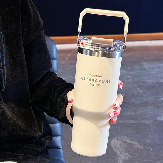 Big Mac thermos cup, women's water cup, high appearance, large capacity, handle can be connected to hot water, household thickened straw cup