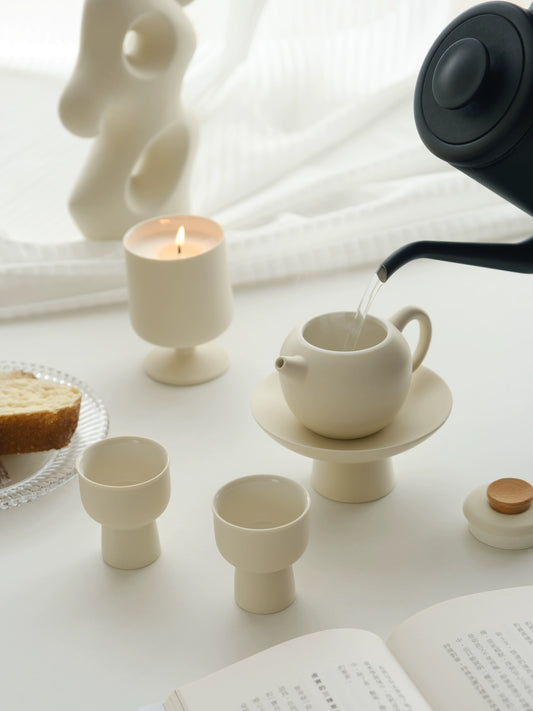 Japanese cream simple high teapot tea set