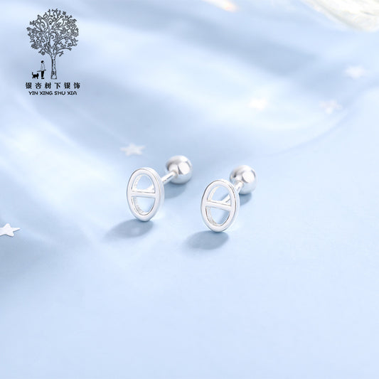 Under the ginkgo tree S999 pure silver pig nose earrings high-end earrings 2023 simple niche design earrings