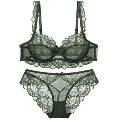 Plus Size Sexy Black Lace Lingerie Set – Ultra-Thin Transparent Bra & Panty | European & American