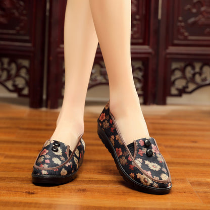 XQ/Xinqing female elderly single shoes high-grade flat heel casual belt buckle light and soft mother shoes old Beijing cloth shoes