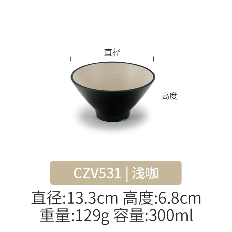 Retro Noodle Shop Imitation Porcelain Two-color Plastic Frosted Bamboo Hat Bowl