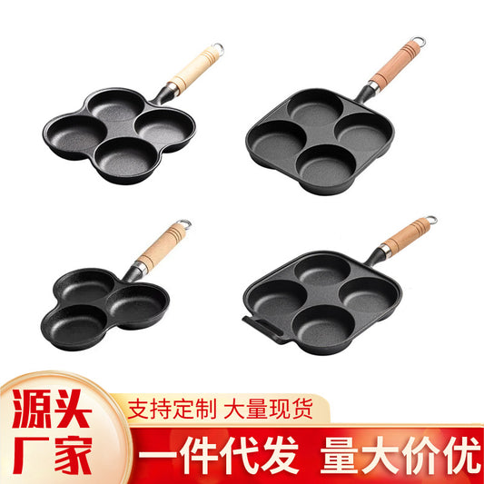 Source factory cast iron four-hole omelette pan, egg dumpling pan, egg burger pan, uncoated non-stick pan, induction cooker, gas