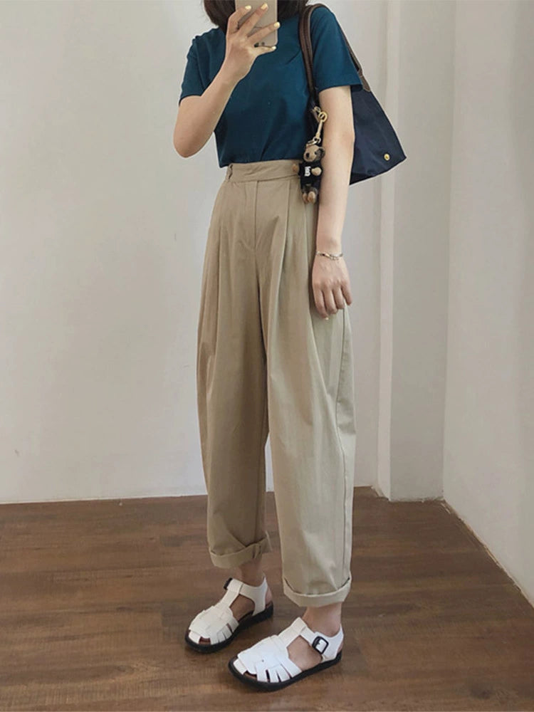 Aki's autumn new product, Japanese khaki pants, women's cover-up, slim, large-size casual design, harem pants