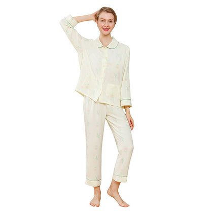 New spring and summer skin-friendly soft waxy cute lily of the valley ladies two-piece home service pajamas