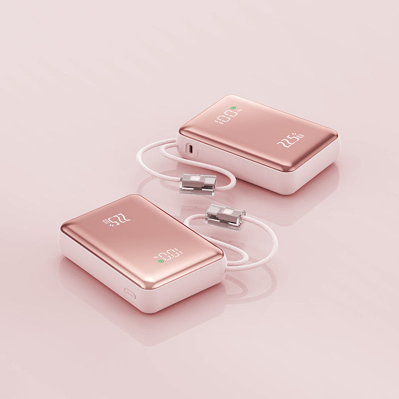 New 22.5w super fast charging power bank mini self-wired portable mobile power bank digital display gifts wholesale