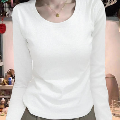 40 cotton shoulder long-sleeved T-shirts, new crew neck slim foundations, ins solid color hot girl base slimming top