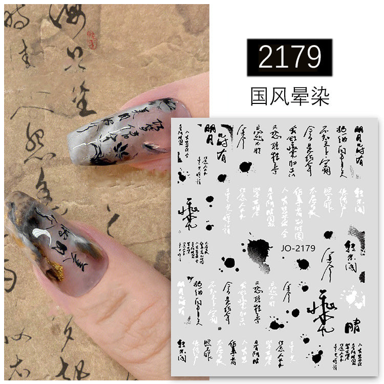 New nail art stickers Rococo sweet pet bunny nail stickers national style ink blood color rose decorative stickers