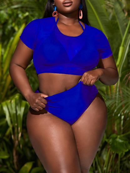 Plus Size Sexy Three-Piece High Waist Bikini Set – European & American Style Split Swimsuit for Women