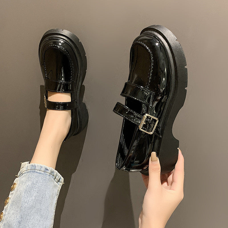 Shallow mouth thick bottom British style small leather shoes women's spring and autumn new hundred matching skirt basic style Japanese jk single shoes