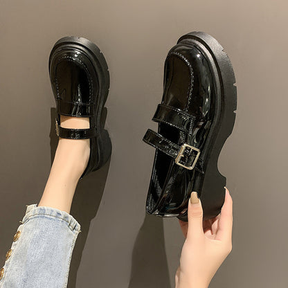 Shallow mouth thick bottom British style small leather shoes women's spring and autumn new hundred matching skirt basic style Japanese jk single shoes