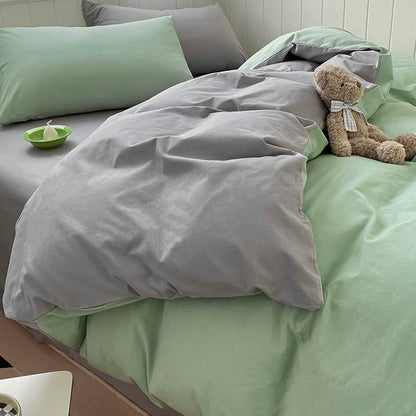 Pure cotton washed cotton bed four-piece set cotton Japanese-style bedding dormitory bed single three-piece solid color quilt cover fitted sheet