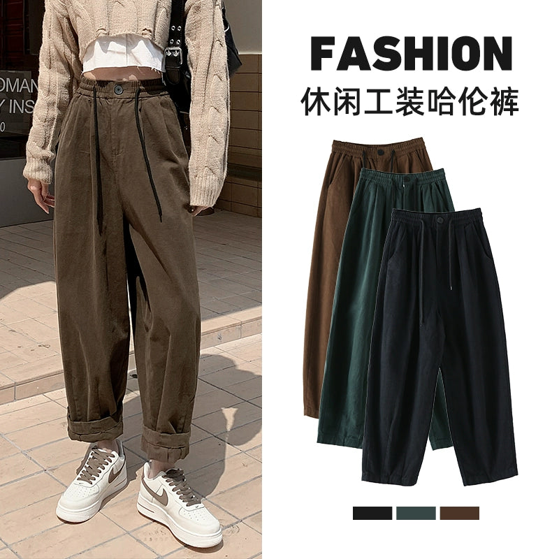 Japanese cotton overalls women's spring and autumn 2023 new high waist slimming loose carrot pants casual harem daddy pants