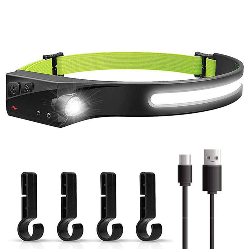 waved sensor COB headlight outdoor cycling light USB rechargeable night running light LED strong light headlight