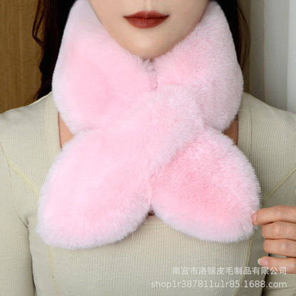 New Neck Wrap Women's Winter Korean Version Double-sided Plush Scarf Imitation Otter Rabbit Fur Thickened Warmth Cross Versatile Solid Color Autumn
