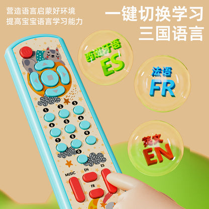 Infant puzzle lighting, trilingual music, TV, simulation remote control, early education, foreign language, multi-functional toys