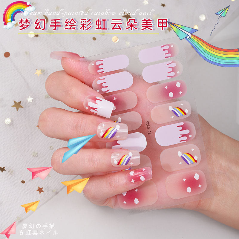new French manicure stickers full paste ice transparent net red Japanese cartoon nail stickers cute nail polish film