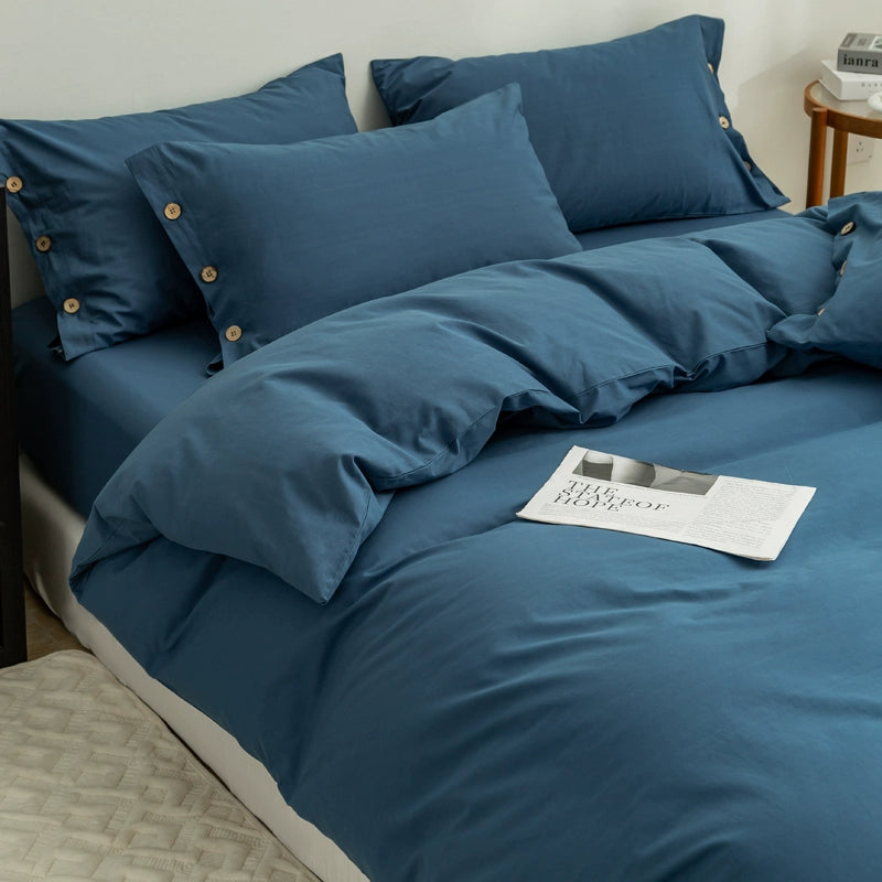 Pure cotton washed cotton bed four-piece set cotton Japanese-style bedding dormitory bed single three-piece solid color quilt cover fitted sheet