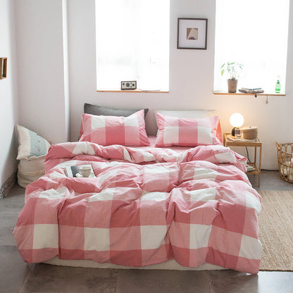 Japanese-style all-cotton non-printed washed cotton four-piece wholesale stripe-dyed good product four-piece dormitory bedding