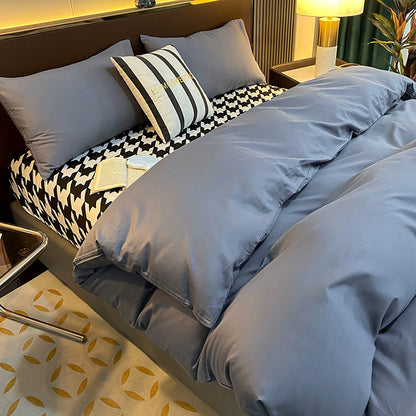 Internet celebrity cotton four-piece set pure cotton bedding bed pure color simple 100 quilt cover 1.8m fitted sheet three 4-piece set