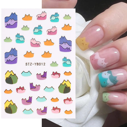 Hot Manicure 3D Adhesive Sticker Little Sweet Potato Summer Cute Bear Caterpillar Holographic Fish Art Nail Sticker