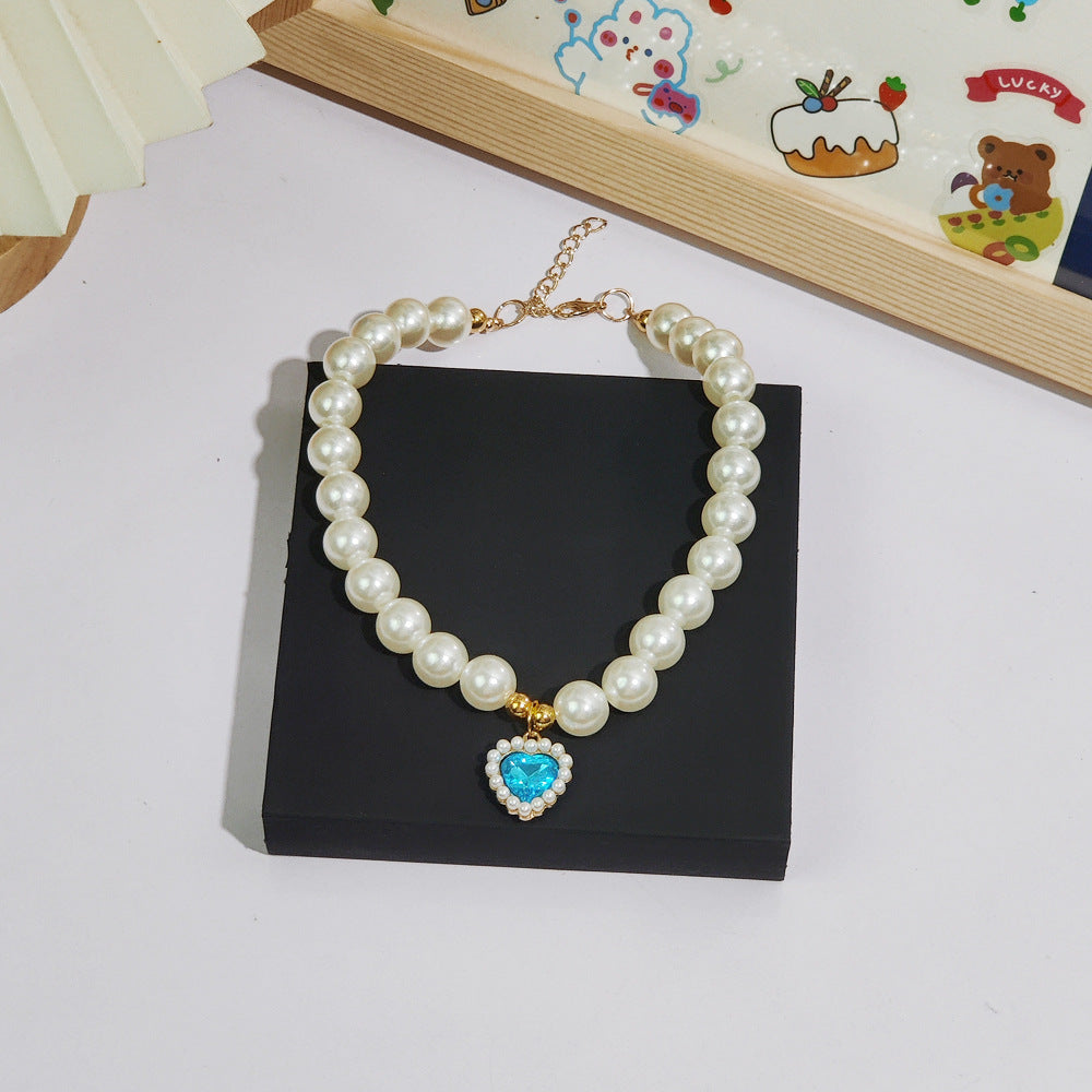 Pet cat devon kitten dog pearl necklace collar small fragrance breeze gemstone bow puppet accessories cross-border