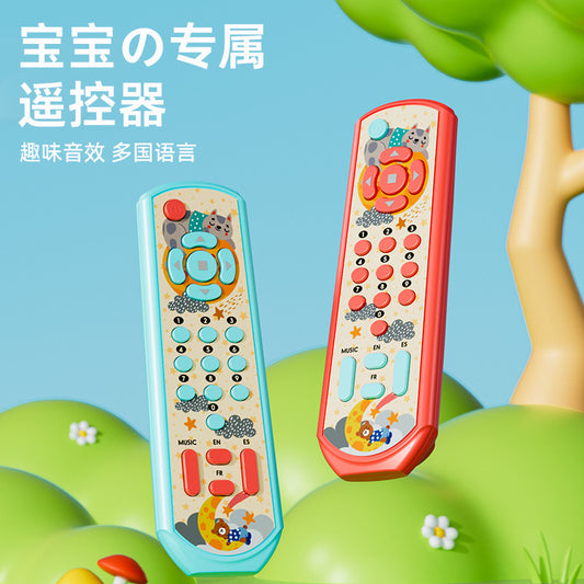 Infant puzzle lighting, trilingual music, TV, simulation remote control, early education, foreign language, multi-functional toys