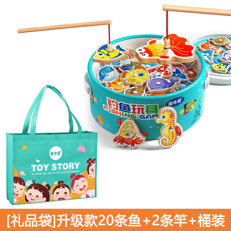 Kids Fishing Toys Magnetic Wooden Fish 1 to 3 Year Old Baby Educational Early Education Cognition Marine Fish First Year Gift