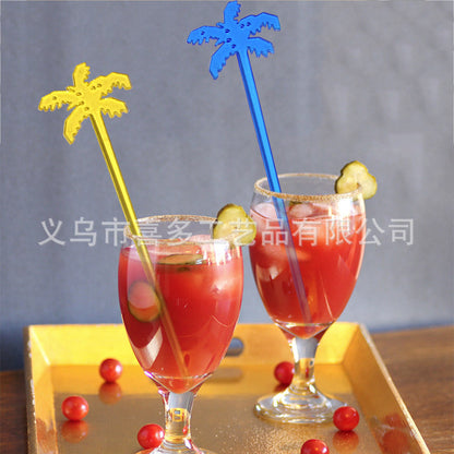 Plastic coconut tree shaped stirring sticks, colorful bartender bars, bar supplies, cocktail juice decoration, coffee sticks, 50 sticks