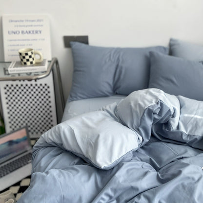 Simple pure color washed cotton bed four-piece spring and autumn Japanese-style bedding bed linen quilt cover single dormitory three-piece set
