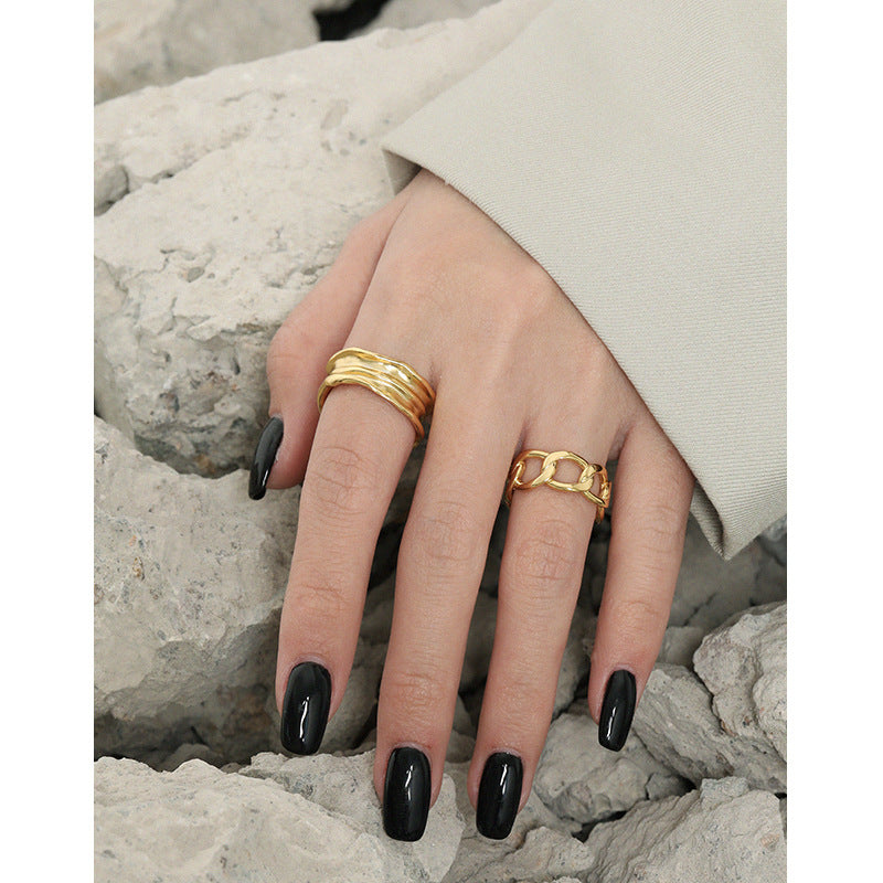 547 Korean version of INS niche design sense minimalist all-match irregular wrinkled texture S925 sterling silver open ring female